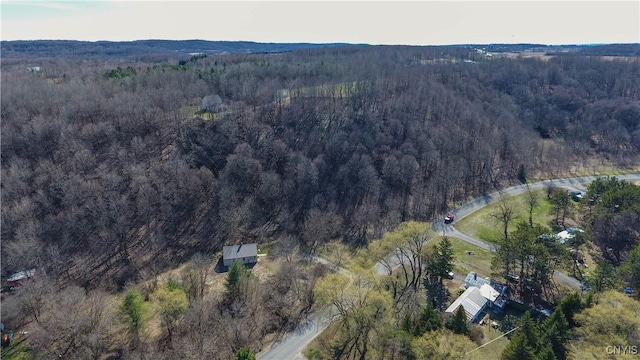 drone / aerial view featuring a view of trees