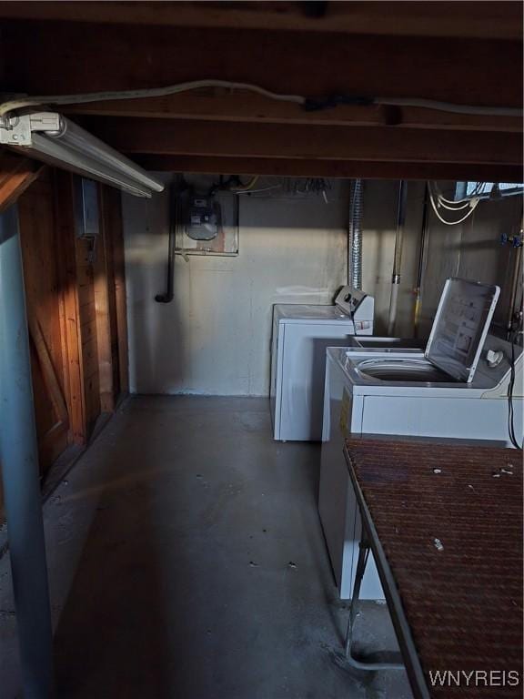 unfinished basement with washer and dryer