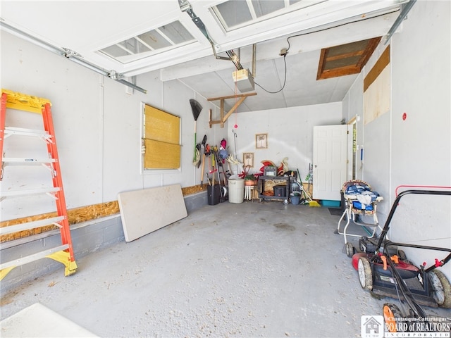 garage with a garage door opener