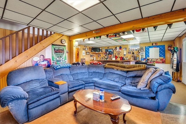 394 Nersesian Rd, Otsego, NY 13348 - living area featuring bar, carpet flooring, and a paneled ceiling