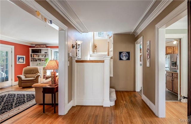 117 Proctor Blvd, Utica, NY 13501 - hallway featuring light wood-style floors, crown molding, and baseboards