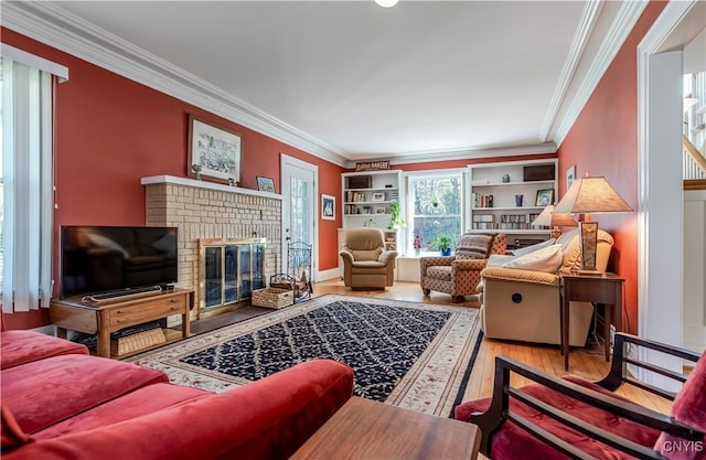 117 Proctor Blvd, Utica, NY 13501 - living room featuring wood finished floors, crown molding, and a fireplace
