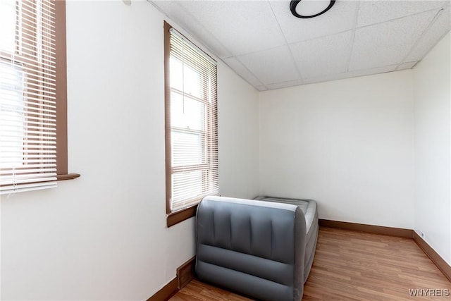 interior space featuring baseboards, multiple windows, and wood finished floors