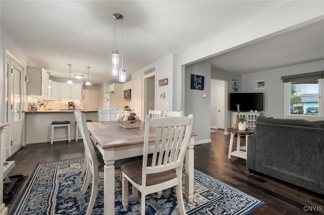 dining space with dark wood finished floors