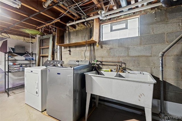 laundry room featuring washer and clothes dryer, laundry area, and a sink
