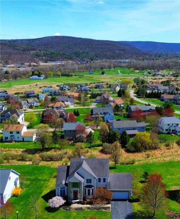 aerial view featuring a residential view and a mountain view