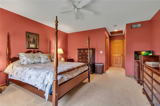 bedroom featuring baseboards, a ceiling fan, and carpet floors