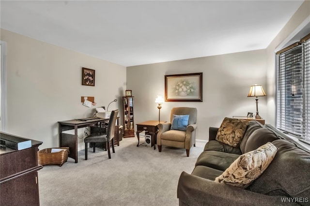 living room featuring light colored carpet