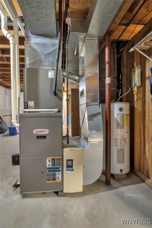 utilities featuring heating unit and electric water heater