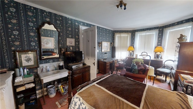 20 S Main St, Sherburne, NY 13460 - living area featuring crown molding and wallpapered walls