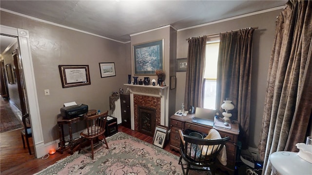 20 S Main St, Sherburne, NY 13460 - office featuring a fireplace, wood finished floors, and ornamental molding