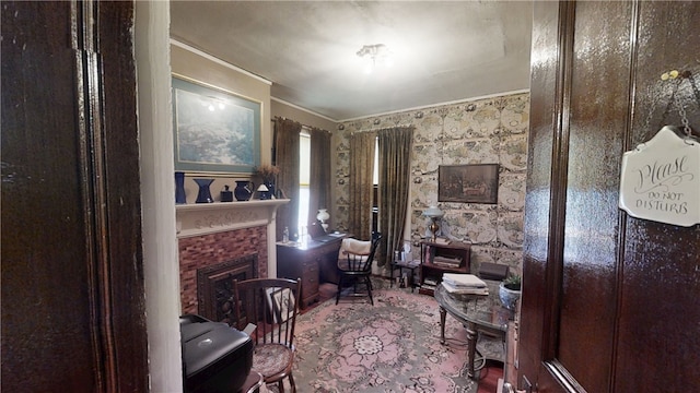 20 S Main St, Sherburne, NY 13460 - living area featuring ornamental molding and a fireplace
