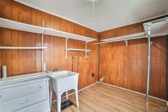 1001 Garden Ave, Niagara Falls, NY 14305 - interior space featuring wood walls, wood finished floors, and laundry area