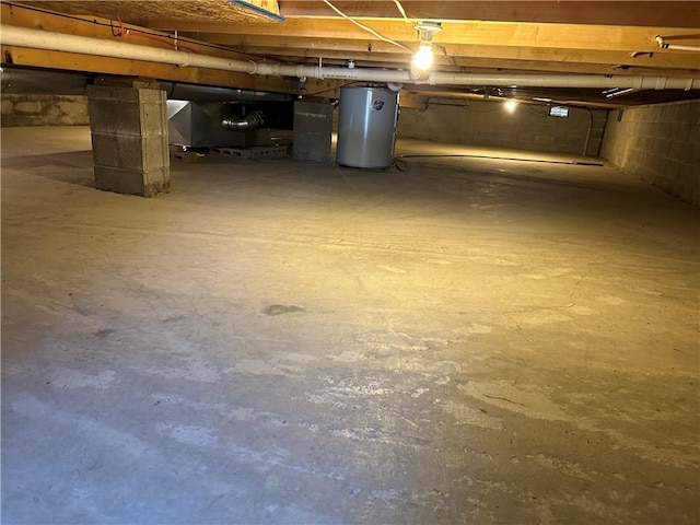 basement with water heater