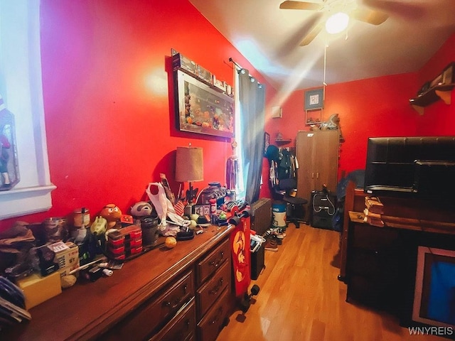 office with ceiling fan and wood finished floors