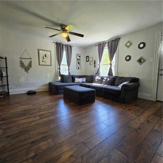 520 Logan St, Elmira-City, NY 14901 - living room featuring dark wood-type flooring and ceiling fan