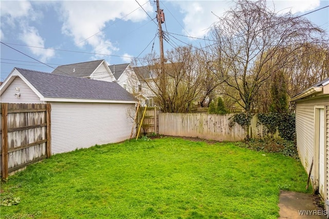 view of yard with a fenced backyard