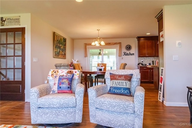 11188 Westdale Rd Unit 6, Florence, NY 13483 - living area with recessed lighting, baseboards, an inviting chandelier, and dark wood-style floors