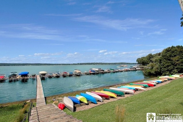 view of dock with a water view