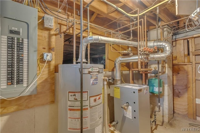 utilities with water heater and electric panel