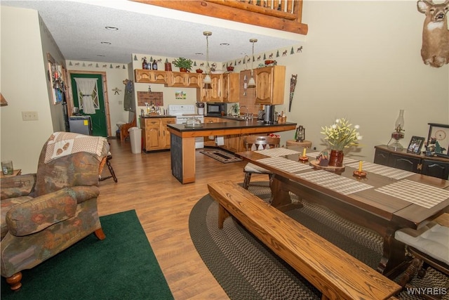 dining space with light wood-style floors