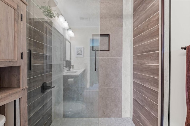 bathroom with a stall shower