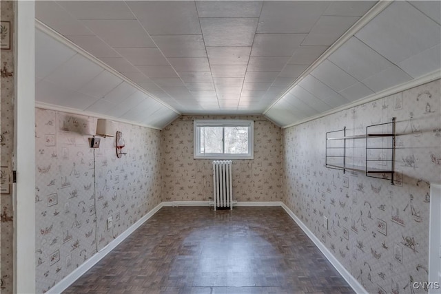 427 S James St, Wilna, NY 13619 - bonus room with baseboards, radiator, lofted ceiling, and parquet floors