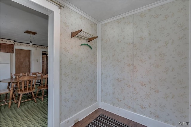 427 S James St, Wilna, NY 13619 - bathroom with baseboards, ornamental molding, and wood finished floors