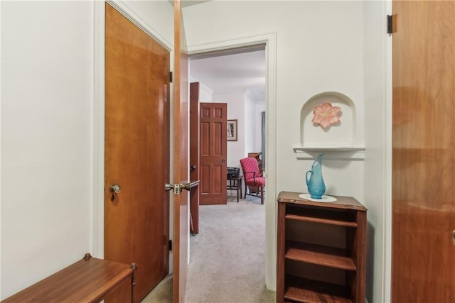 hall with carpet floors