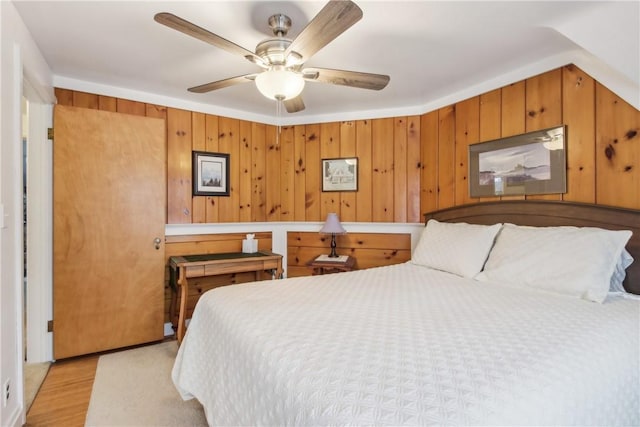 bedroom featuring a ceiling fan and light wood finished floors