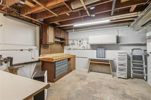 unfinished below grade area with a workshop area
