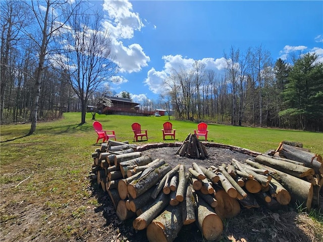 view of yard with an outdoor fire pit