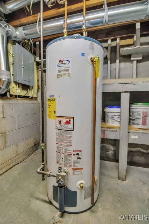 utilities with water heater and electric panel