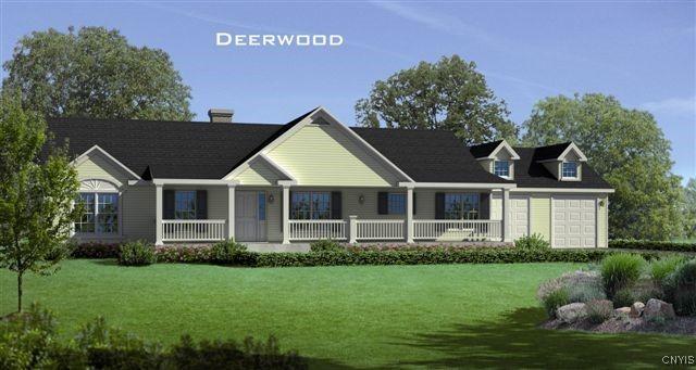 view of front of house with a porch, a front lawn, and an attached garage