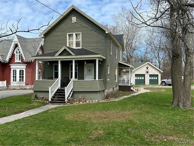 11931 State Route 12e, Lyme, NY 13622 - view of front facade with a porch, a front yard, and a garage