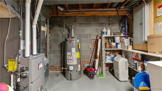 utilities with water heater and electric panel