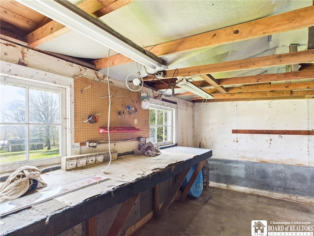 interior space featuring a workshop area
