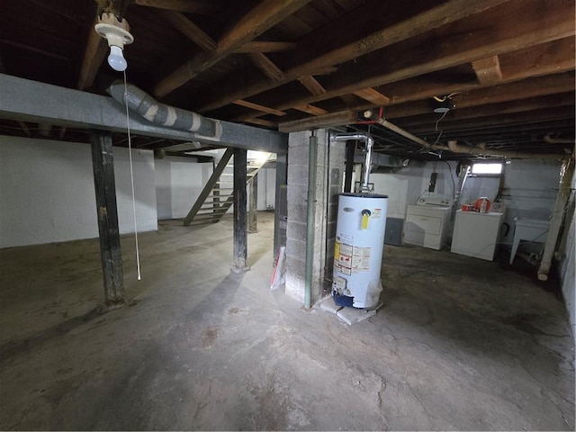 506 Luce St, Elmira-City, NY 14904 - basement with water heater, independent washer and dryer, and stairway