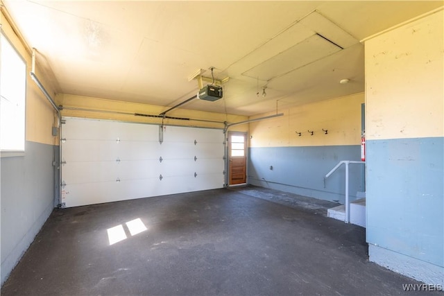 garage with a garage door opener