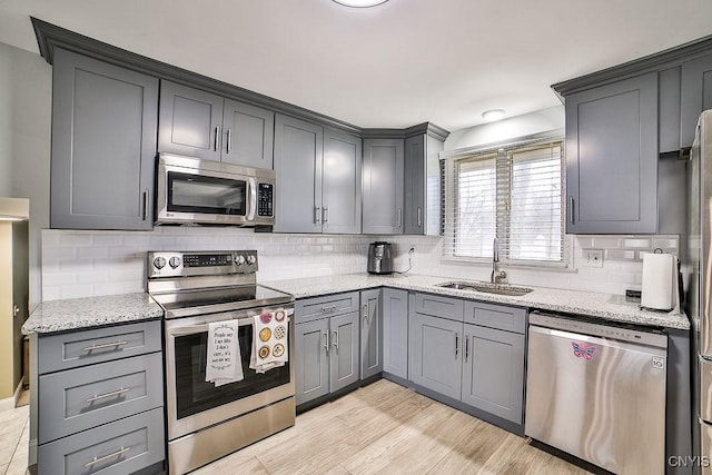 22 Plaza Dr, Amherst, NY 14221 - kitchen with light stone countertops, appliances with stainless steel finishes, a sink, and tasteful backsplash