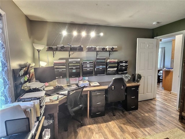 home office featuring wood finished floors