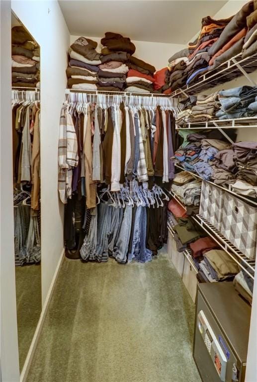 walk in closet featuring carpet flooring