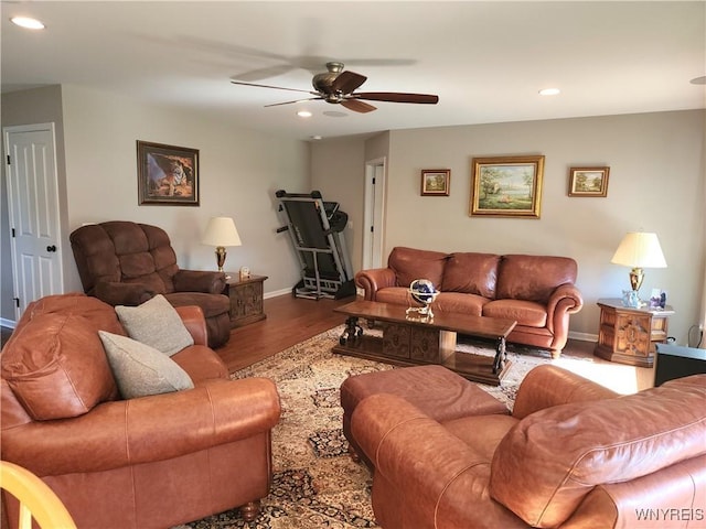 5260 Murphy Rd, Orchard Park, NY 14127 - living area featuring baseboards, recessed lighting, ceiling fan, and wood finished floors