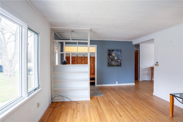 unfurnished room with baseboards, light wood finished floors, and a wealth of natural light