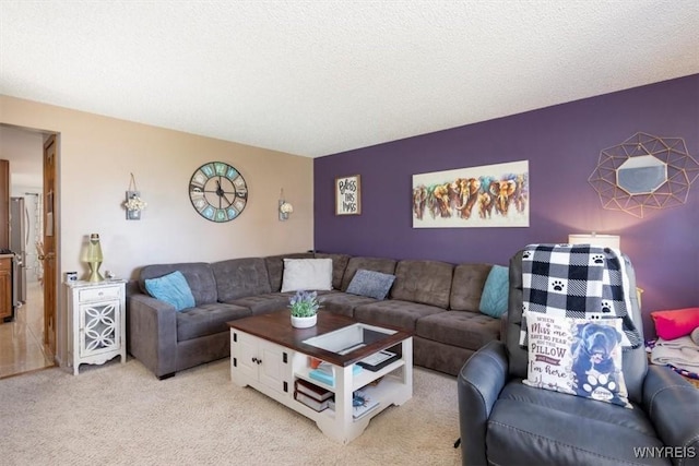 living area with light carpet