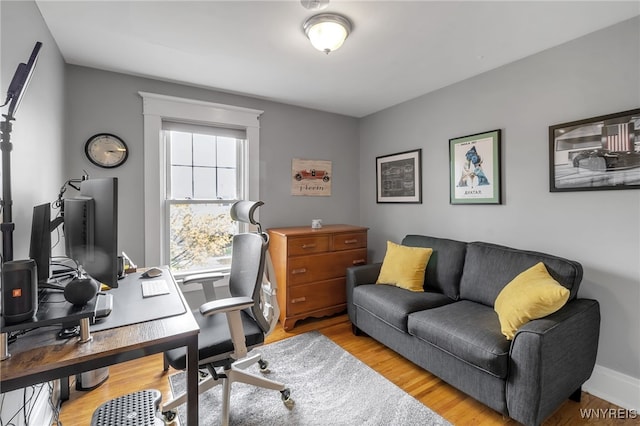 office featuring baseboards and wood finished floors