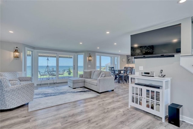 living room featuring recessed lighting and wood finished floors