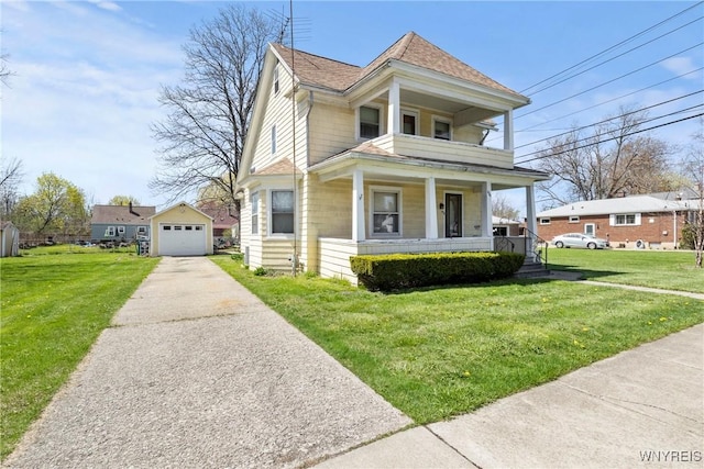 404 72nd St, Niagara Falls, NY 14304 - view of front of house featuring covered porch, driveway, an outbuilding, and a front lawn