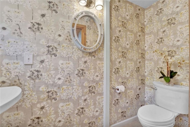 256 W Shore Rd, Cuba, NY 14727 - half bathroom featuring baseboards, toilet, and wallpapered walls