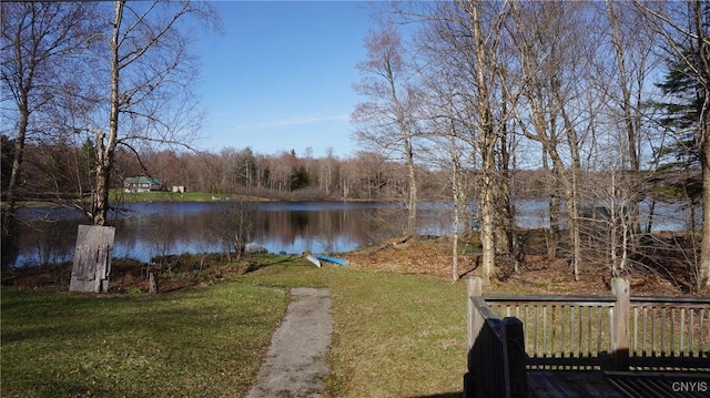 view of yard with a water view